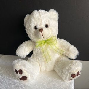 Calplush Teddy Bear White W/Bow Plush Stuffed Animal Toy Super Soft 10”